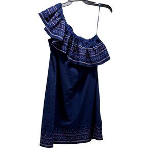 Navy One Shoulder Embroidered Dress Size M